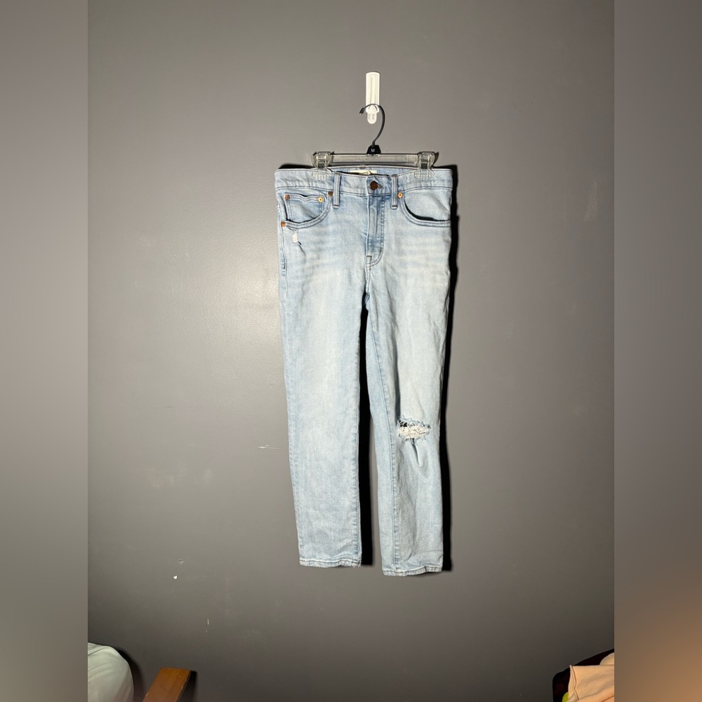 Madewell Mid-Rise Classic Straight Jeans Wellingford Wash Knee-Rip Edition SZ 25 - Picture 2 of 5